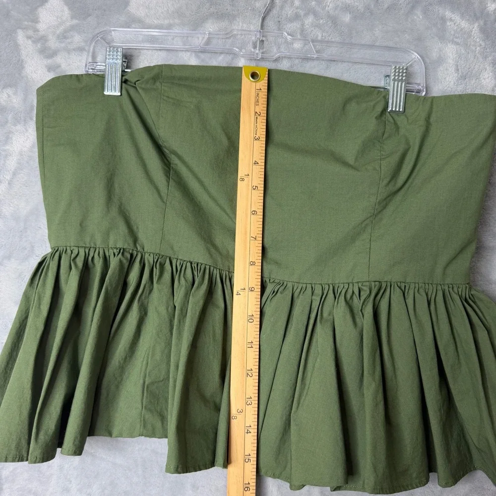J. Crew Strapless Peplum Top Stretch Cotton Poplin Blend‎ Womens 14 Green